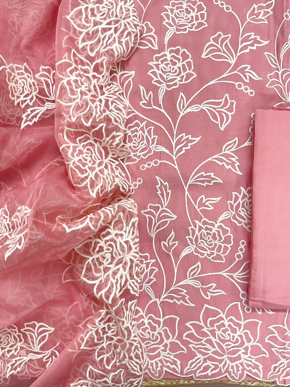Soft Muslin Embroidered Suit - Pink