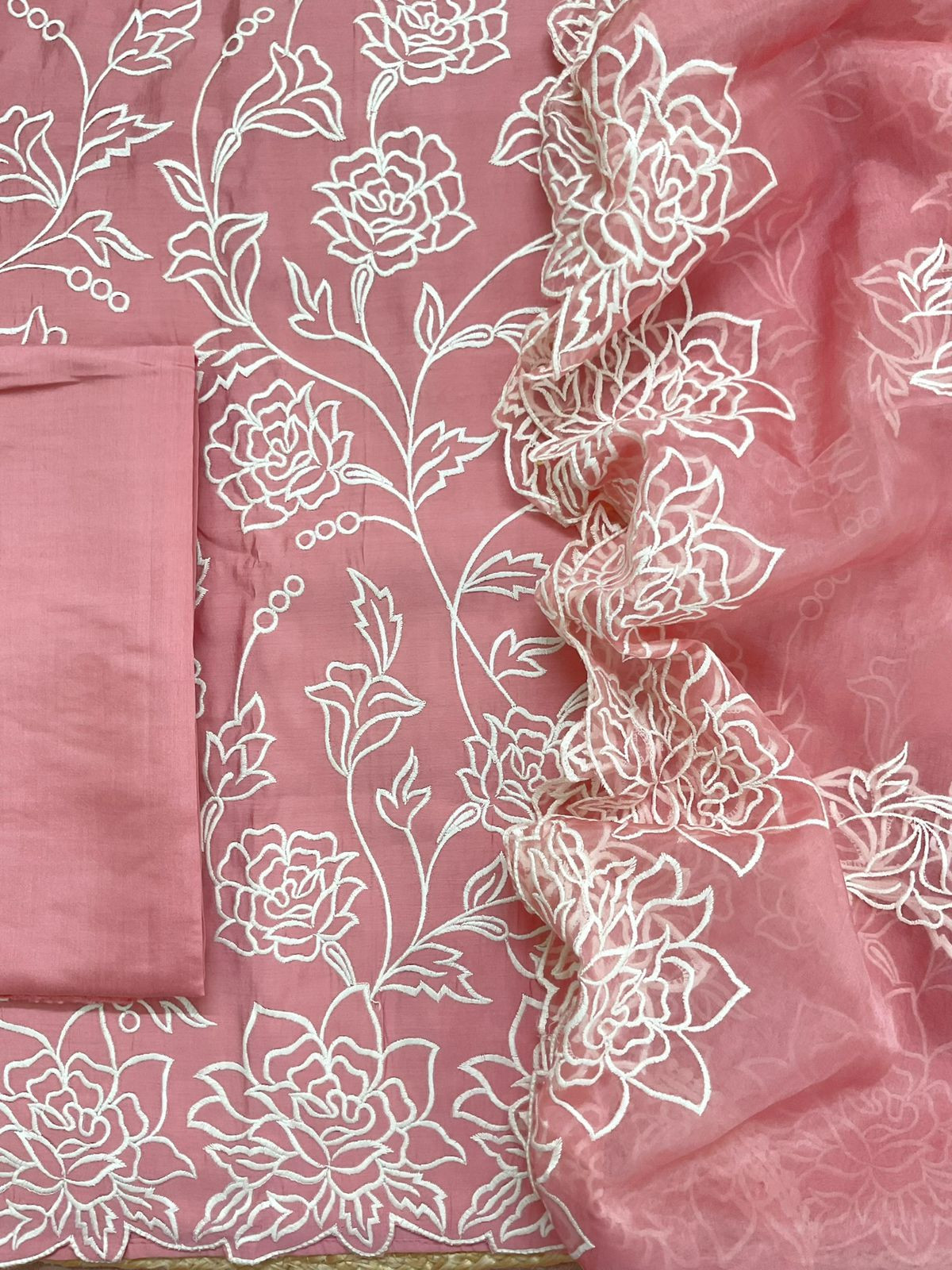 Soft Muslin Embroidered Suit - Pink