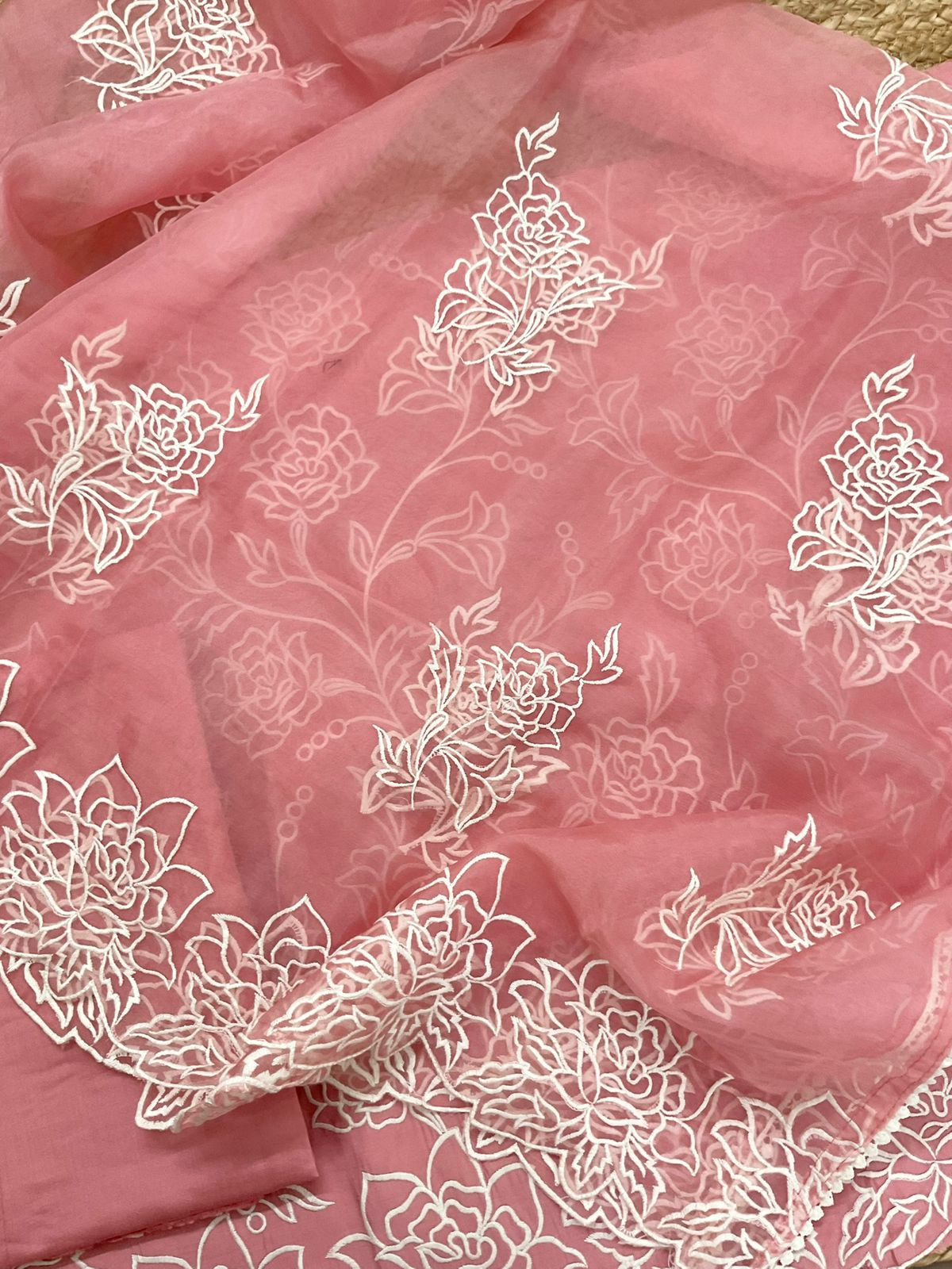 Soft Muslin Embroidered Suit - Pink