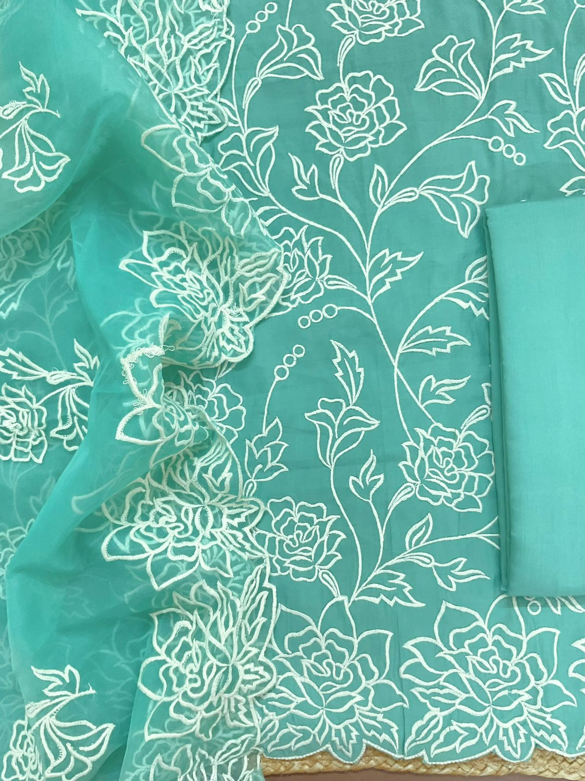 Soft Muslin Embroidered Suit - Blue