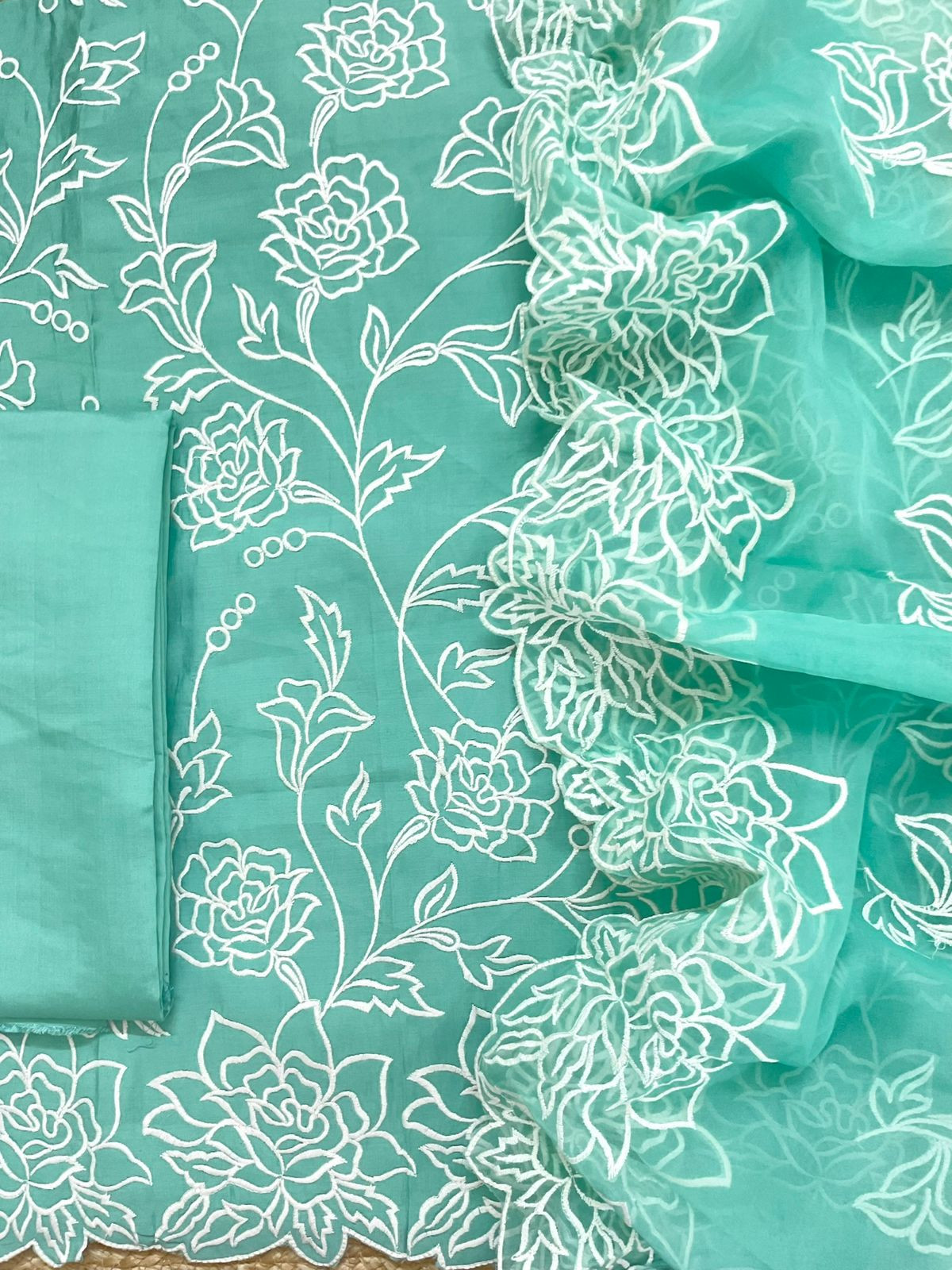 Soft Muslin Embroidered Suit - Blue