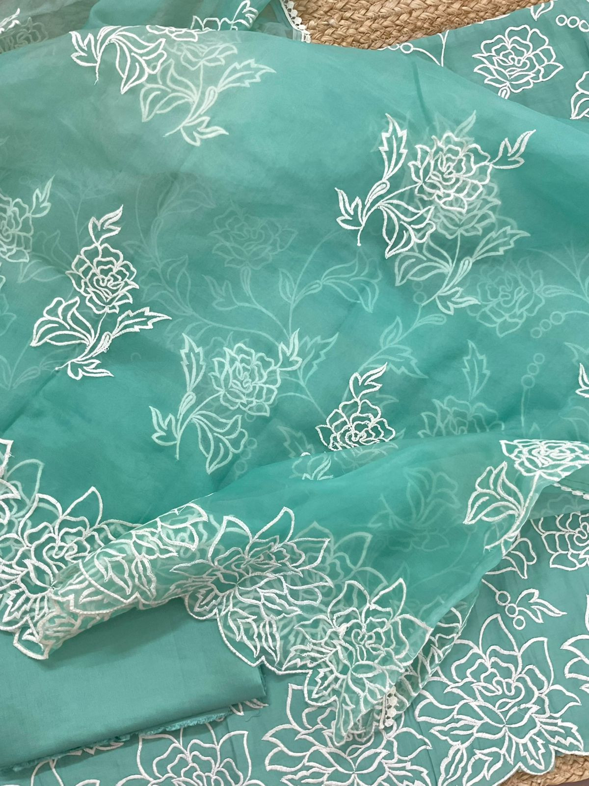 Soft Muslin Embroidered Suit - Blue