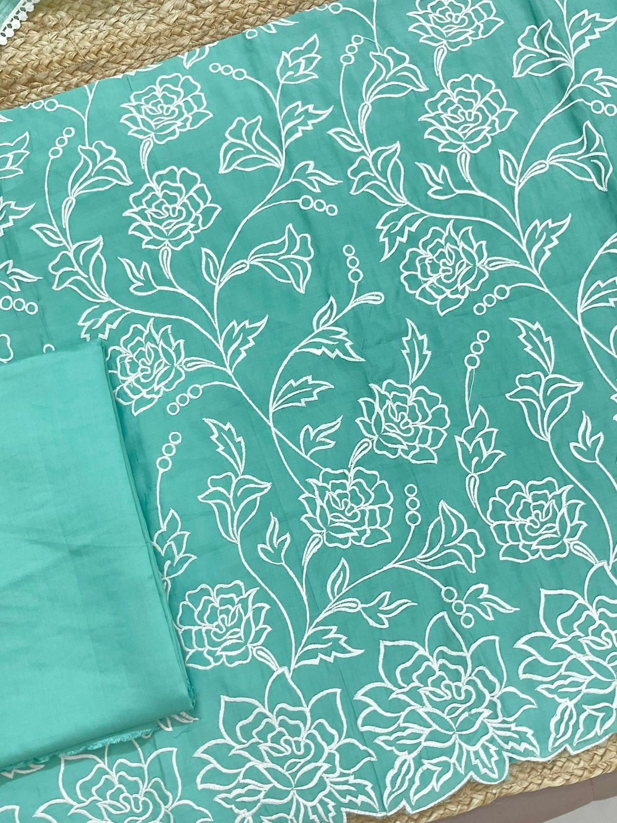 Soft Muslin Embroidered Suit - Blue