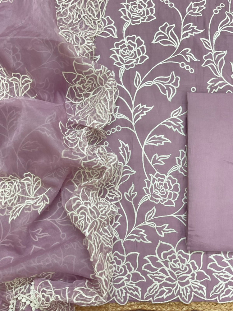 Image of Soft Muslin Embroidered Suit - Purple