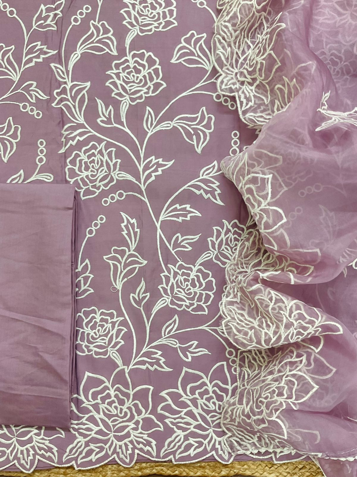 Soft Muslin Embroidered Suit - Purple