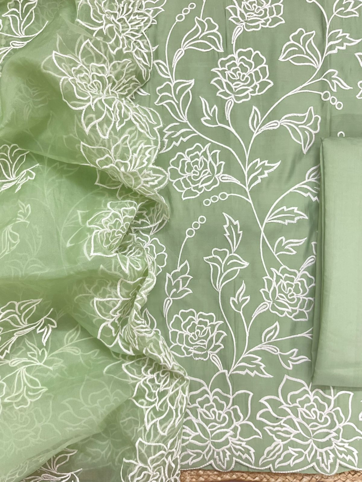 Soft Muslin Embroidered Suit - Green
