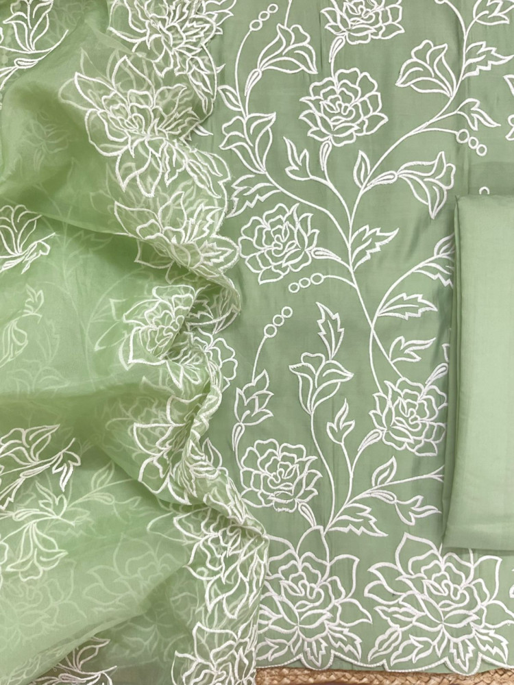 Image of Soft Muslin Embroidered Suit - Green