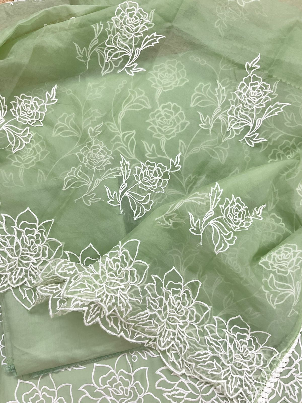 Soft Muslin Embroidered Suit - Green