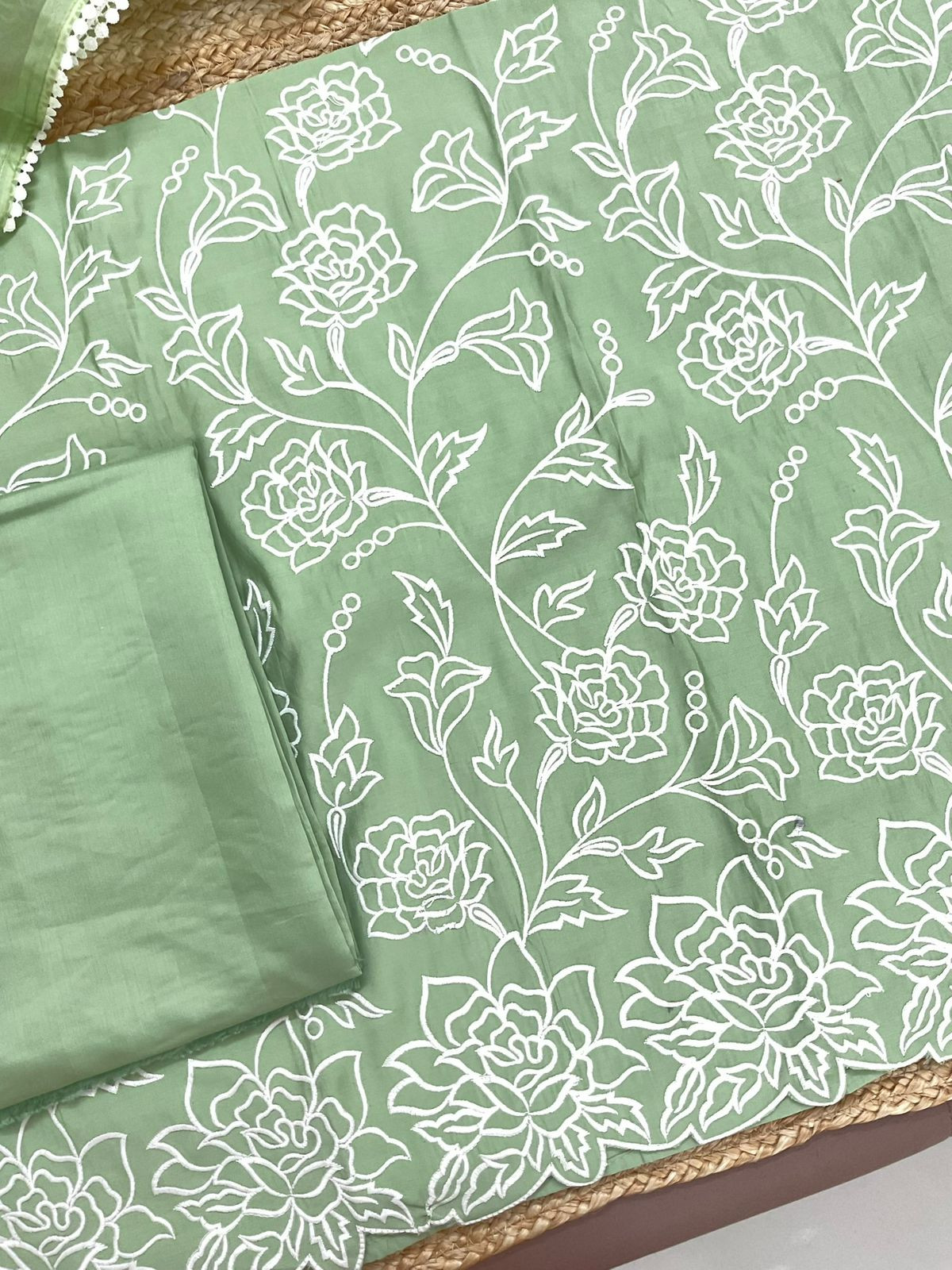 Soft Muslin Embroidered Suit - Green