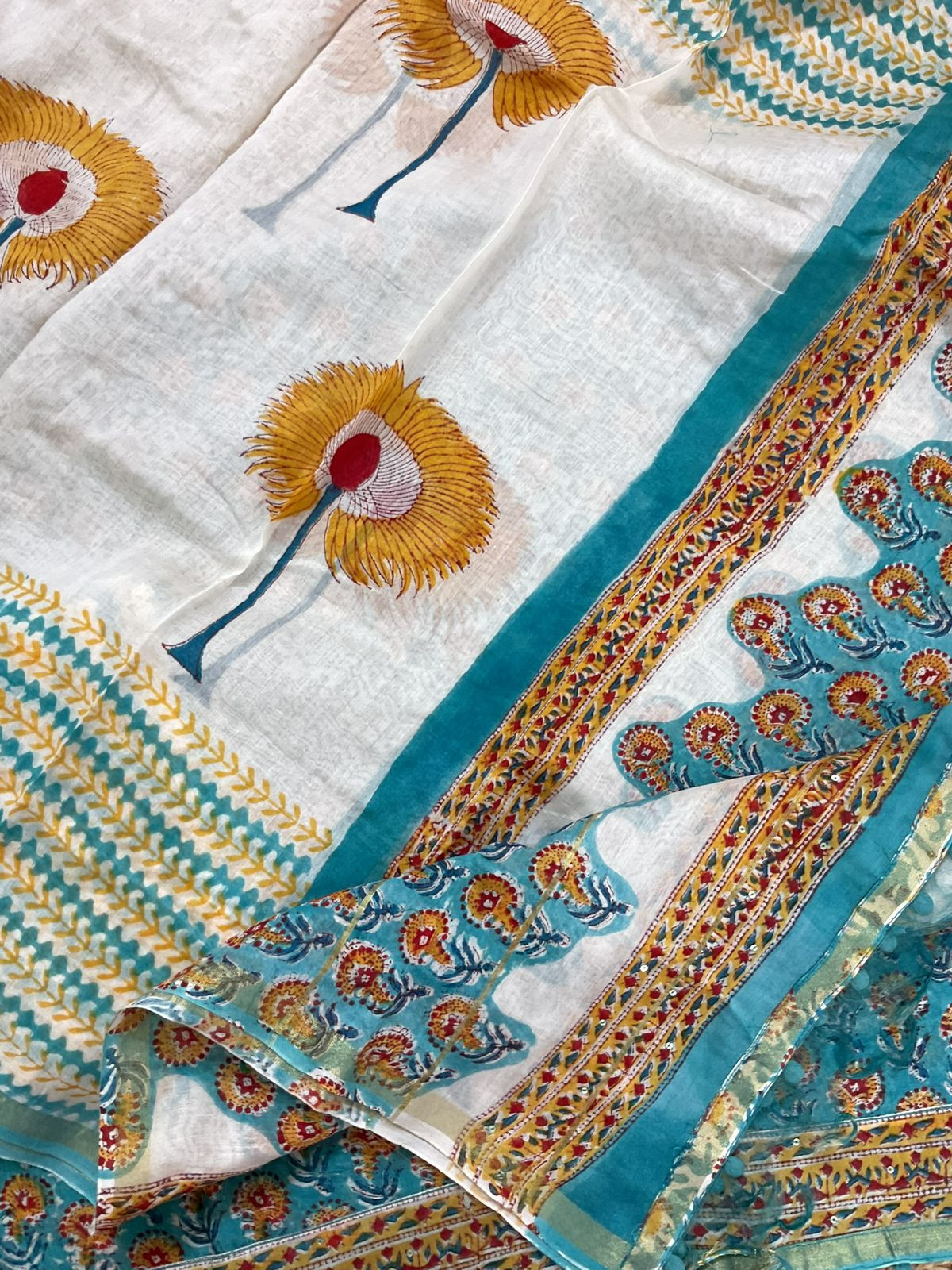 Pure Chanderi Block Printed Embroidered Suit - Blue