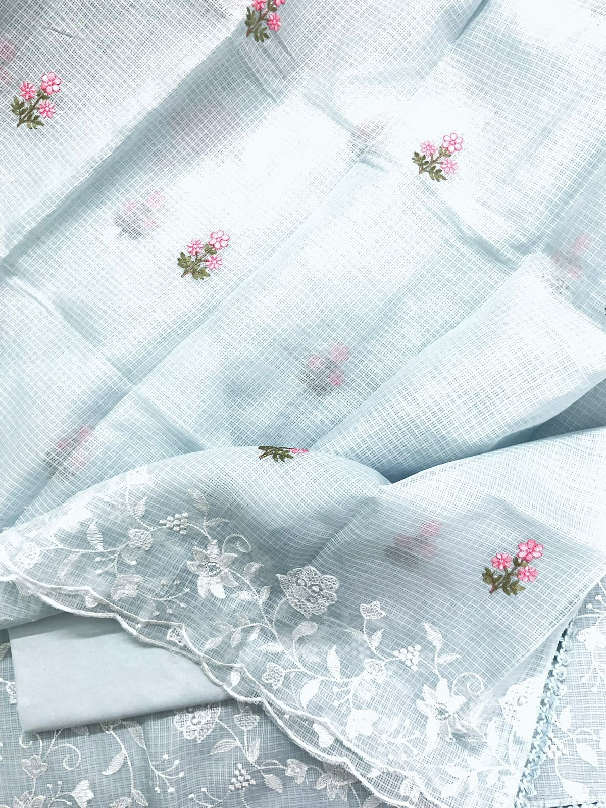 Soft Kota Silk Embroidered Suit - Grey