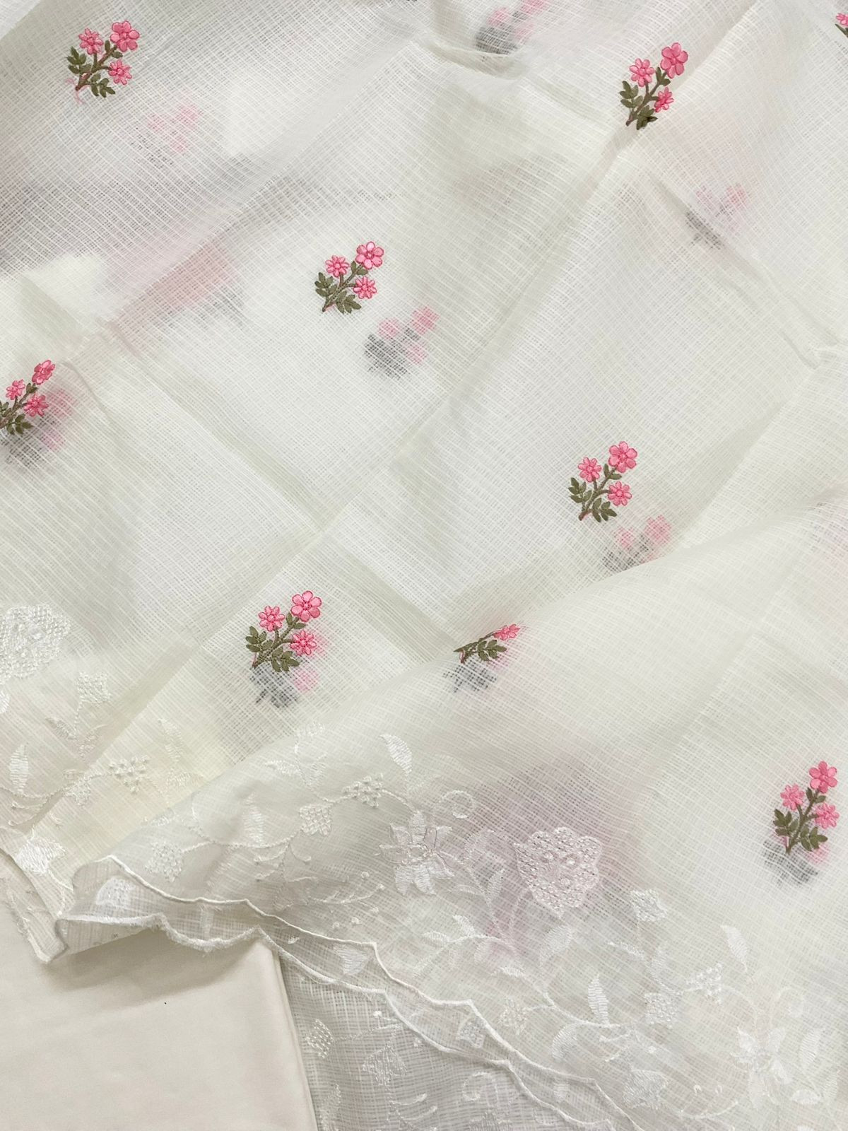 Soft Kota Silk Embroidered Suit - Cream