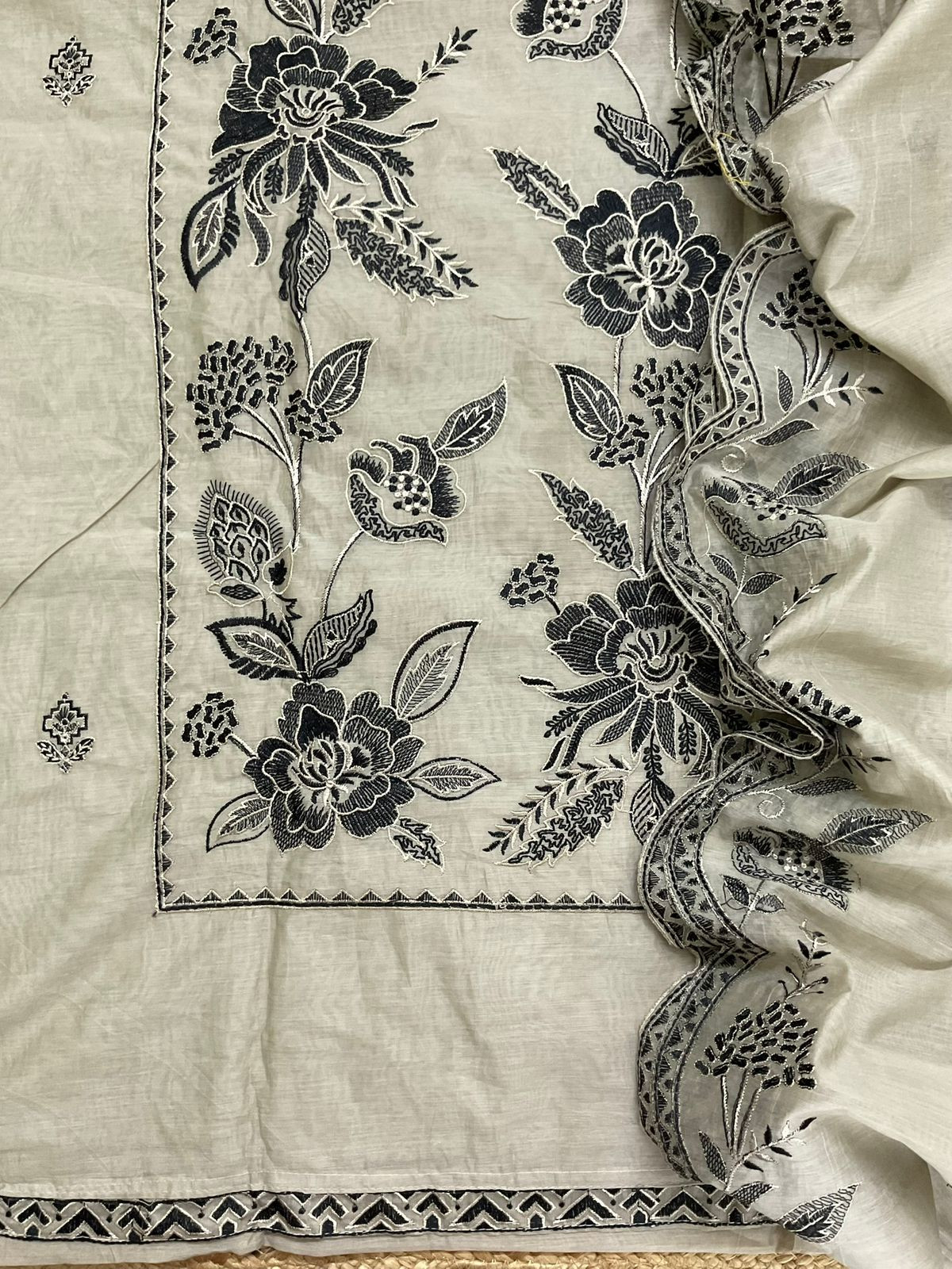 Soft Chanderi Embroidered Suit - Beigish Grey