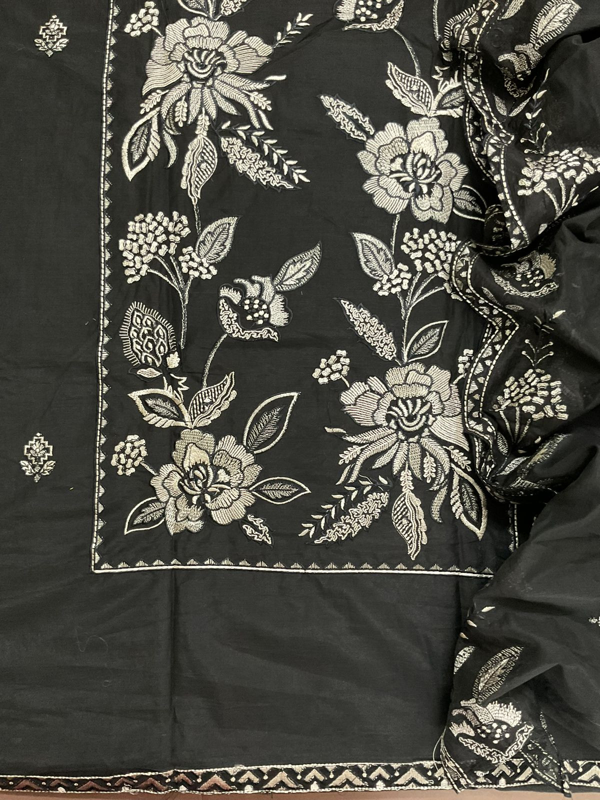 Soft Chanderi Embroidered Suit - Black