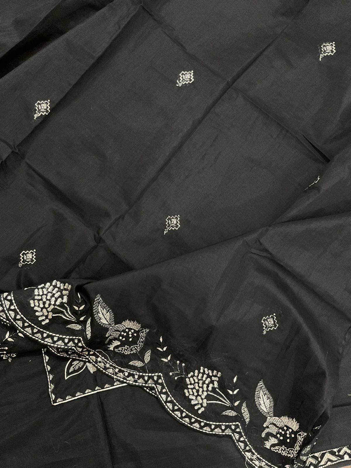 Soft Chanderi Embroidered Suit - Black
