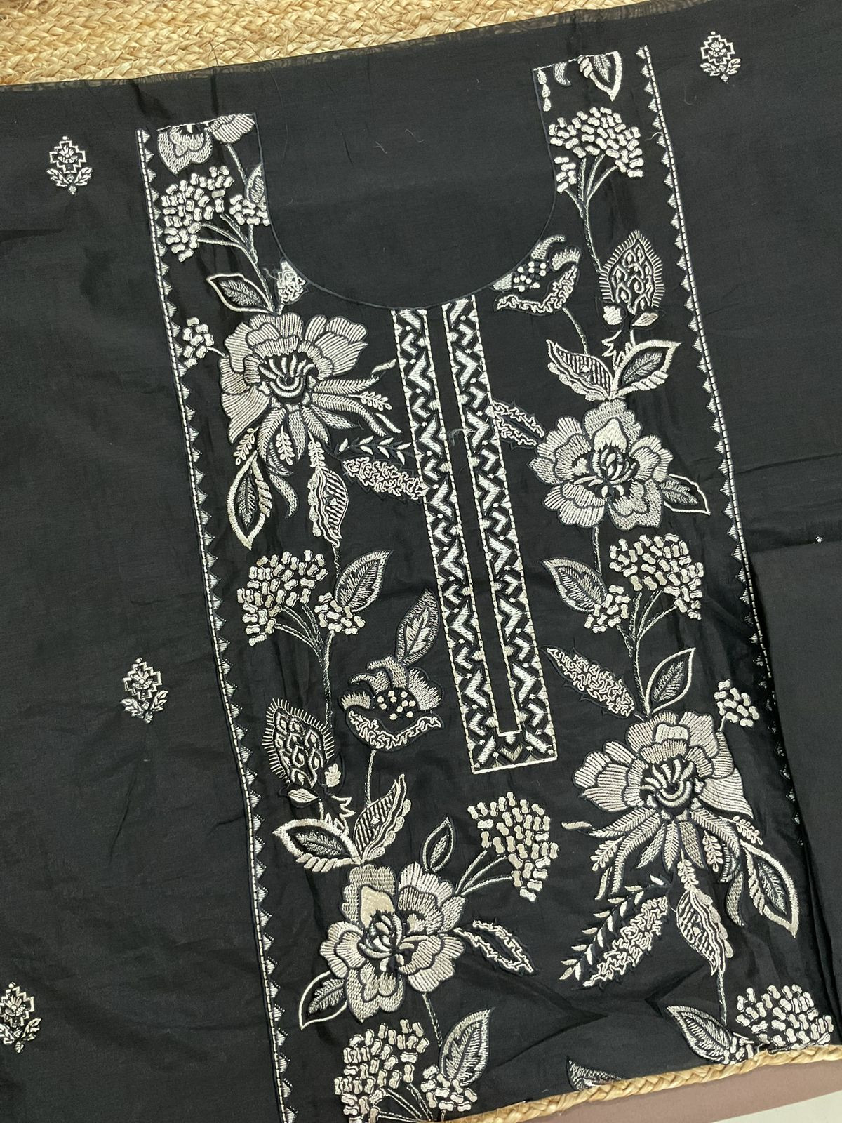 Soft Chanderi Embroidered Suit - Black