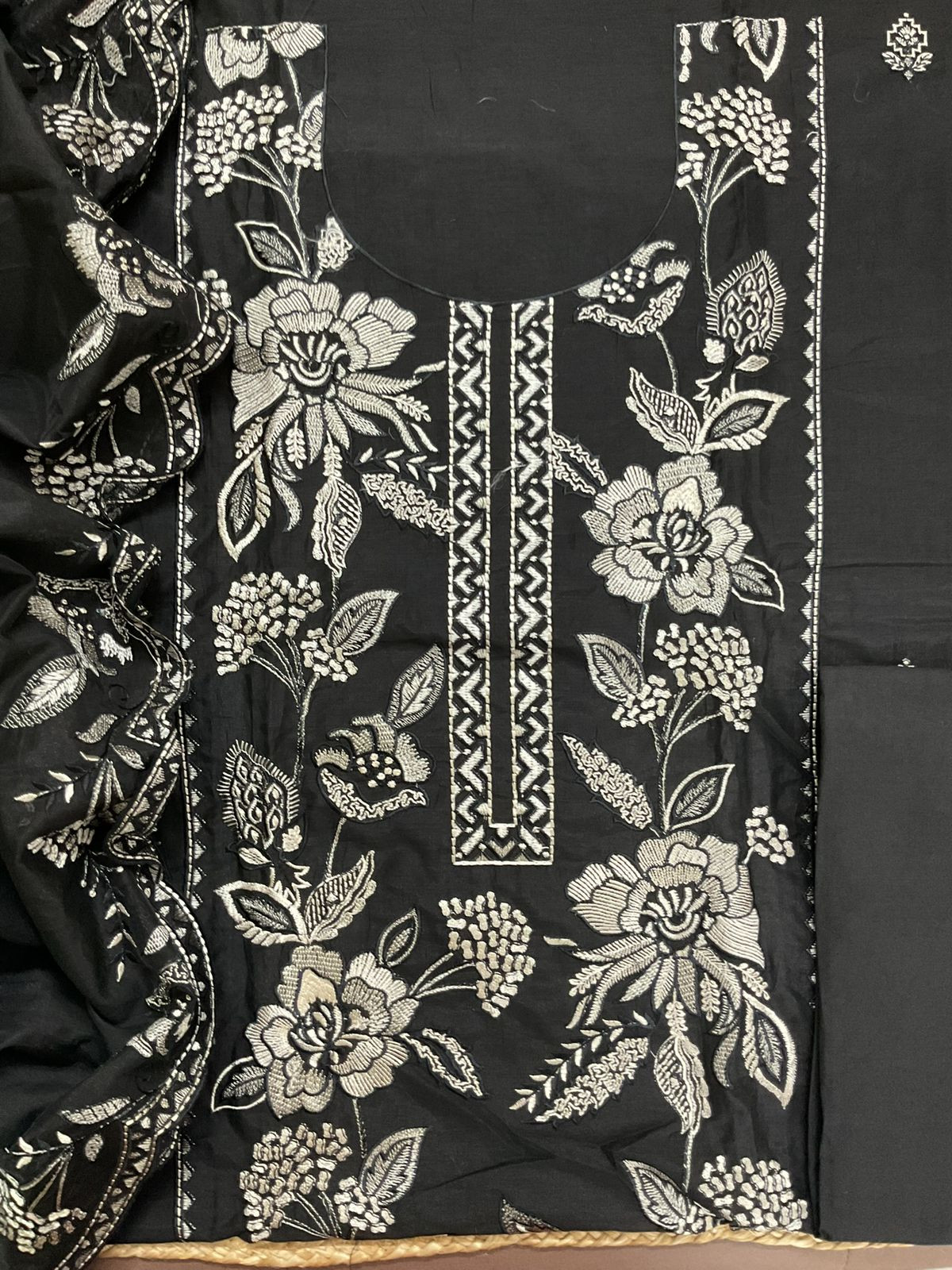 Soft Chanderi Embroidered Suit - Black