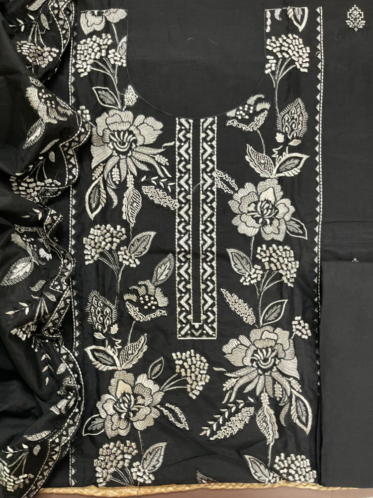 Image of Soft Chanderi Embroidered Suit - Black