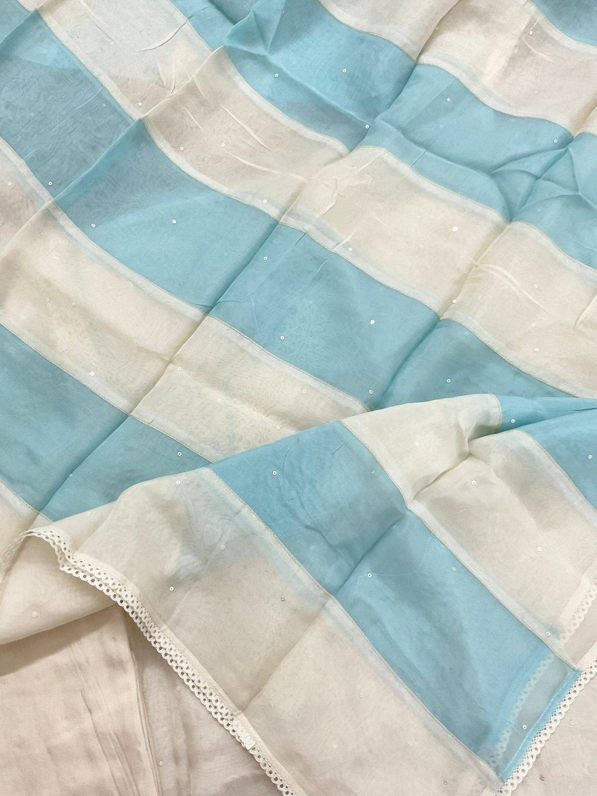 Soft Fine Organza Embroidered Suit - Off White