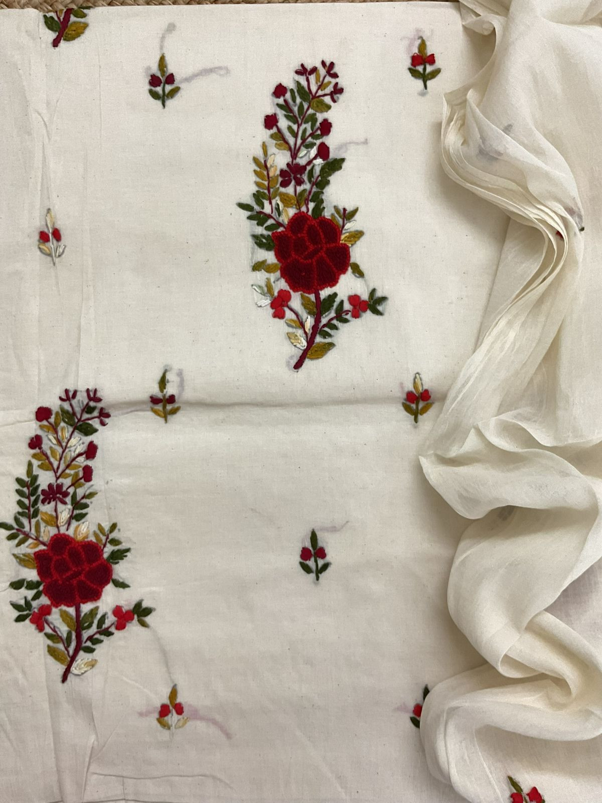 Pure Cotton Embroidered Suit - Off White