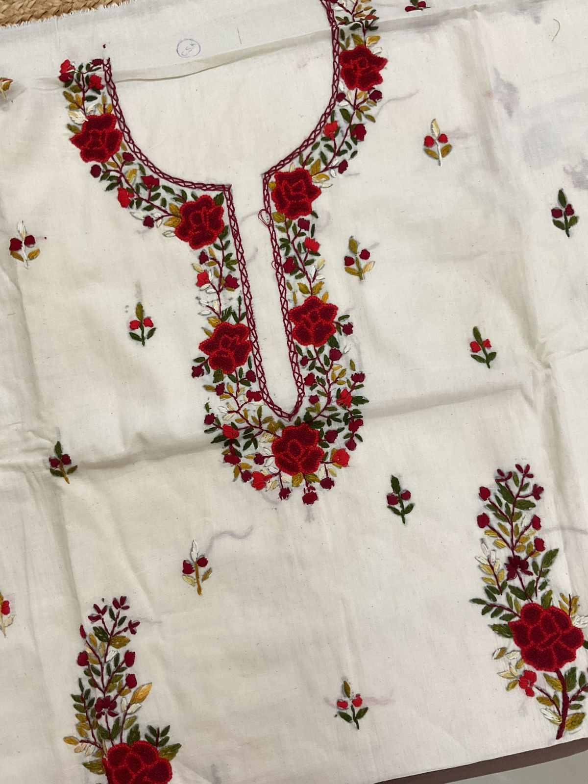 Pure Cotton Embroidered Suit - Off White