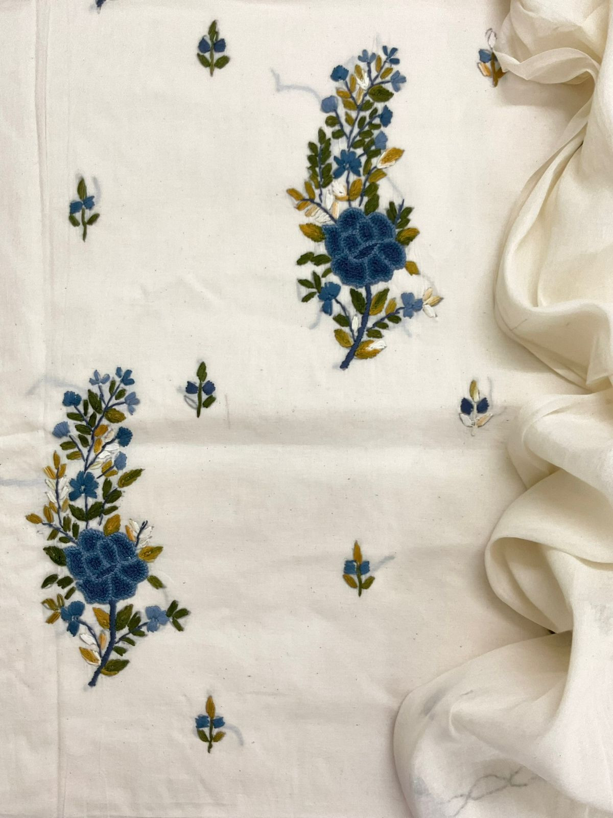Pure Cotton Embroidered Suit - Off White