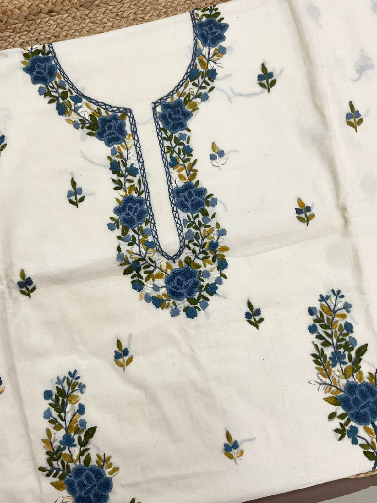 Pure Cotton Embroidered Suit - Off White