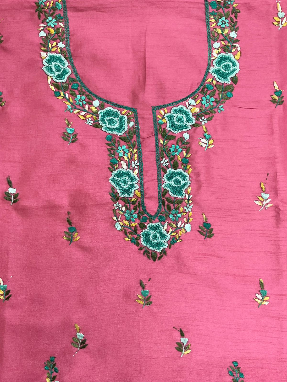 Soft Fine Tussar Embroidered Only Kurta Fabric - Pink