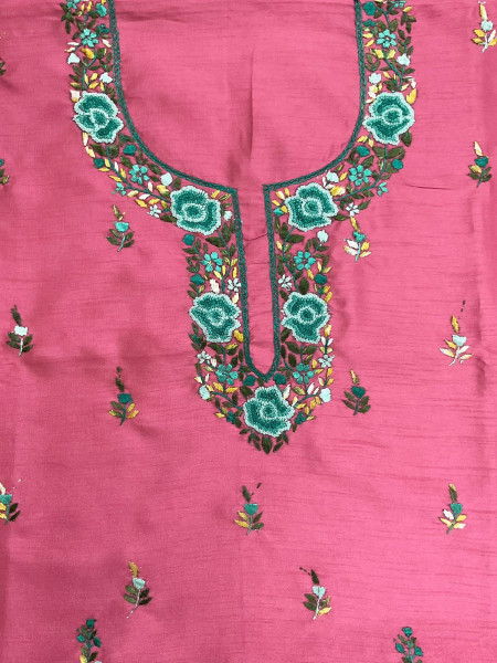Image of Soft Fine Tussar Embroidered Only Kurta Fabric - Pink