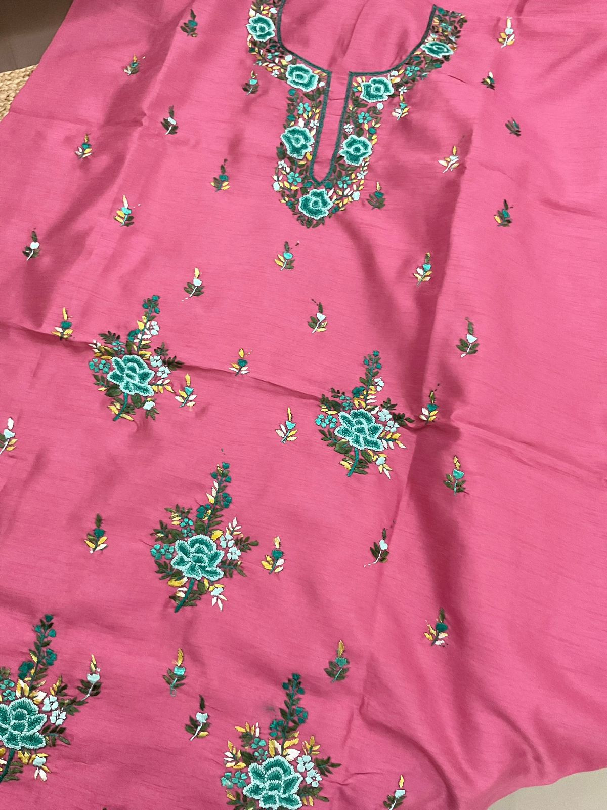 Soft Fine Tussar Embroidered Only Kurta Fabric - Pink