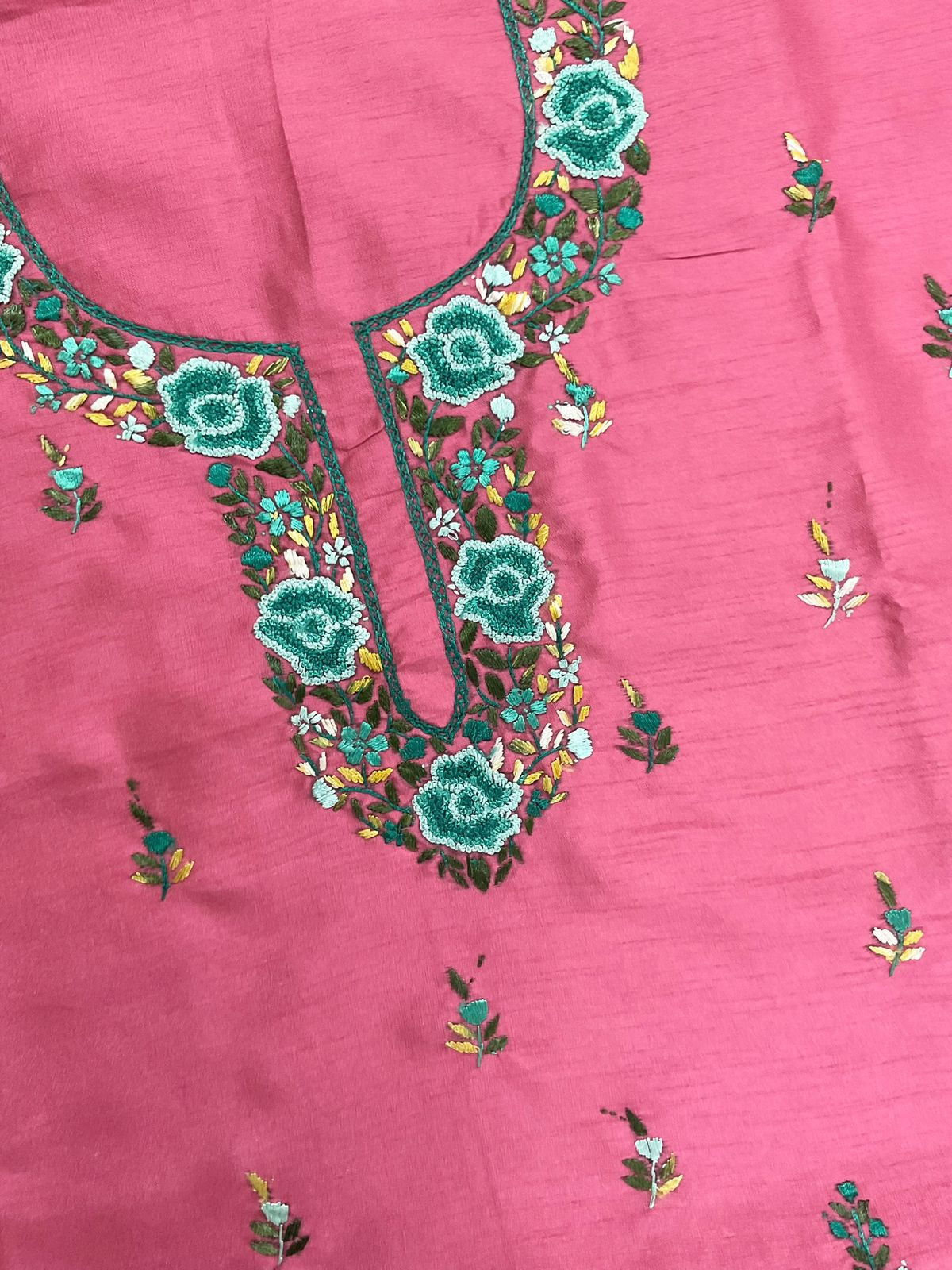 Soft Fine Tussar Embroidered Only Kurta Fabric - Pink