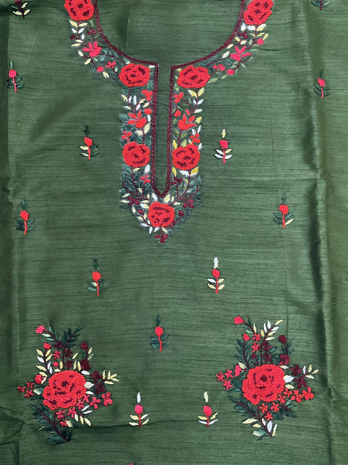Soft Fine Tussar Embroidered Only Kurta Fabric - Green