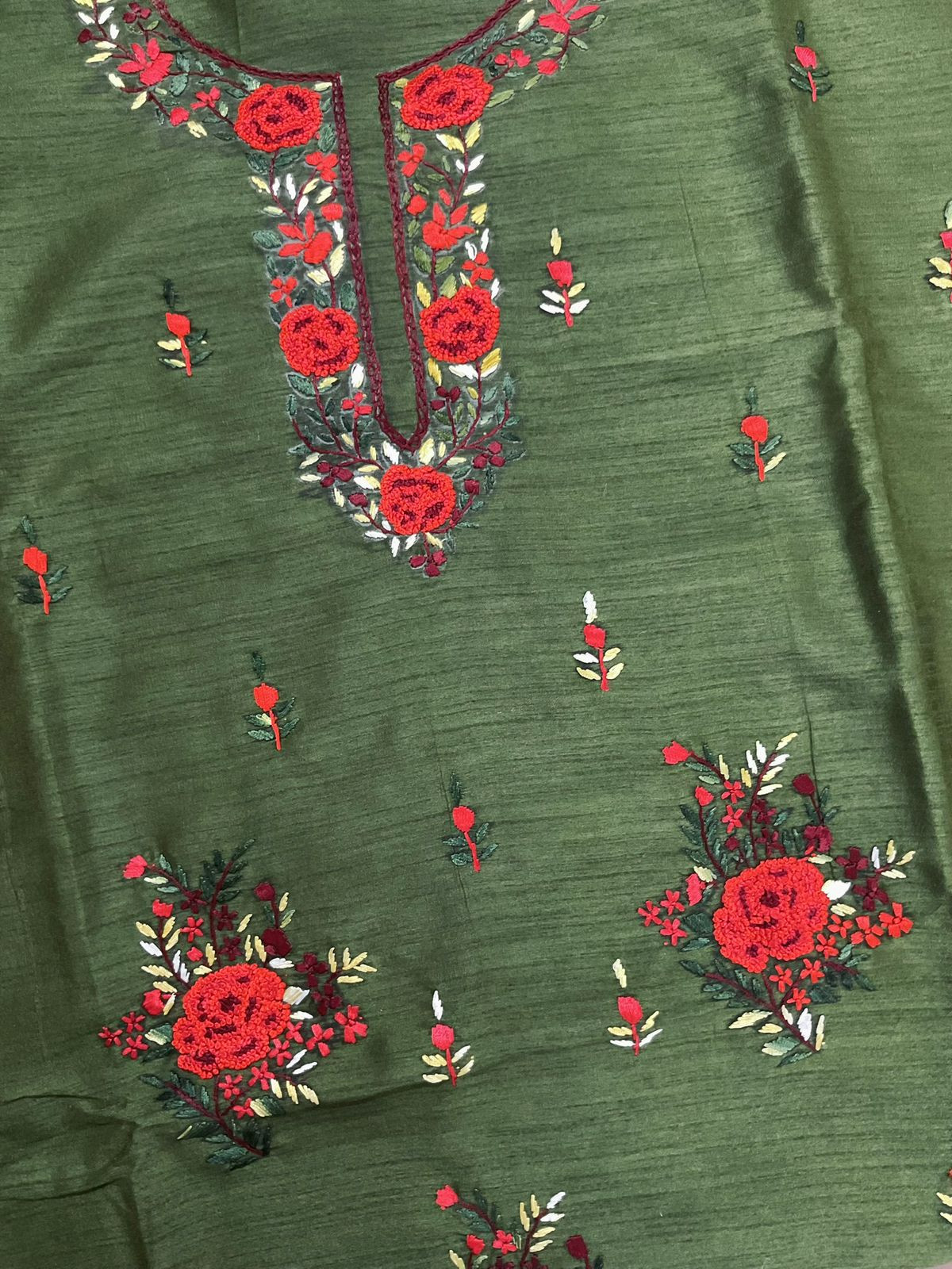 Soft Fine Tussar Embroidered Only Kurta Fabric - Green