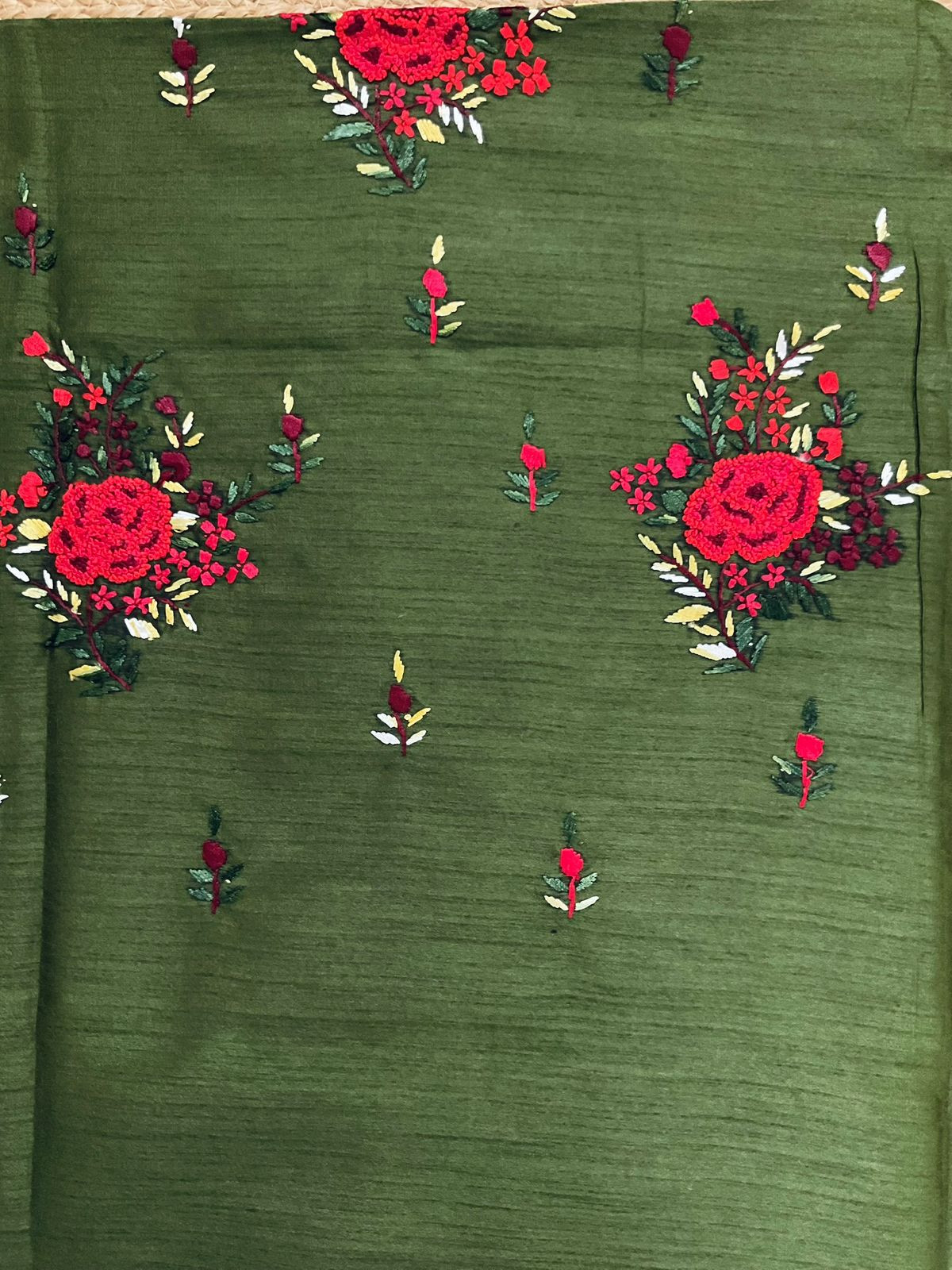 Soft Fine Tussar Embroidered Only Kurta Fabric - Green