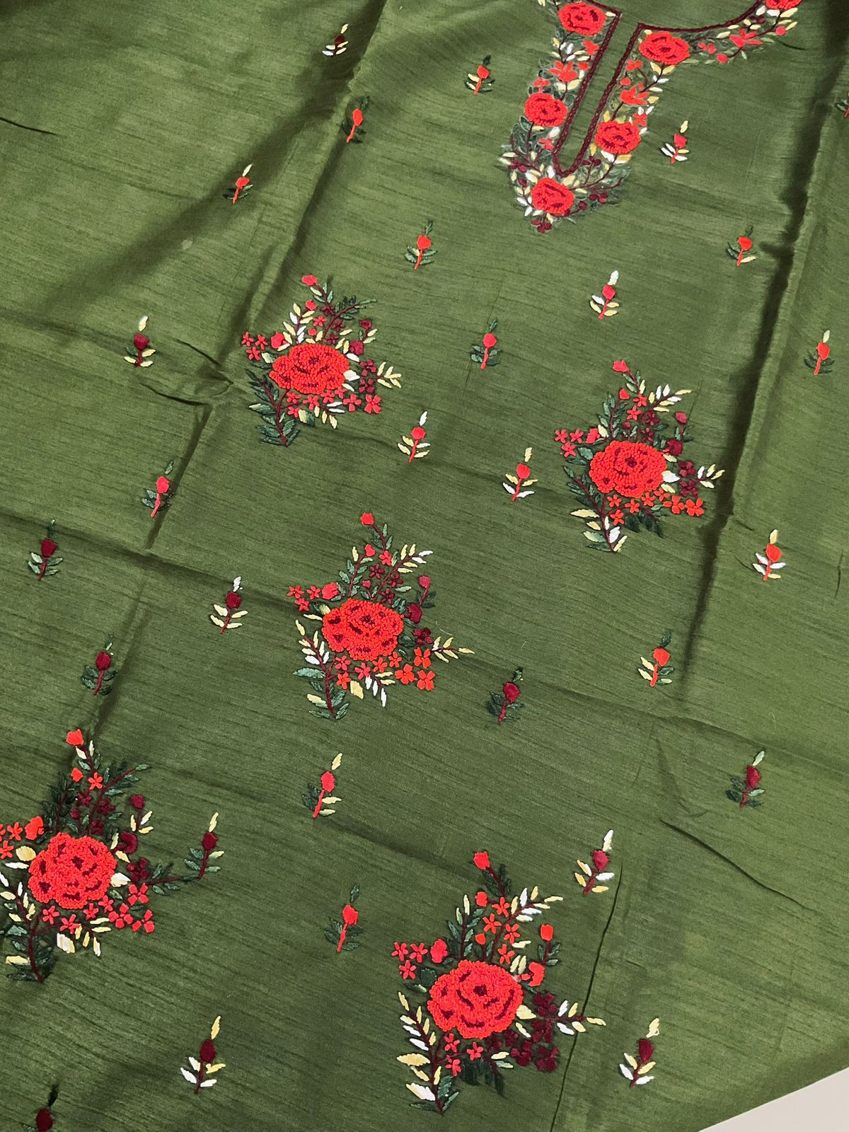 Soft Fine Tussar Embroidered Only Kurta Fabric - Green