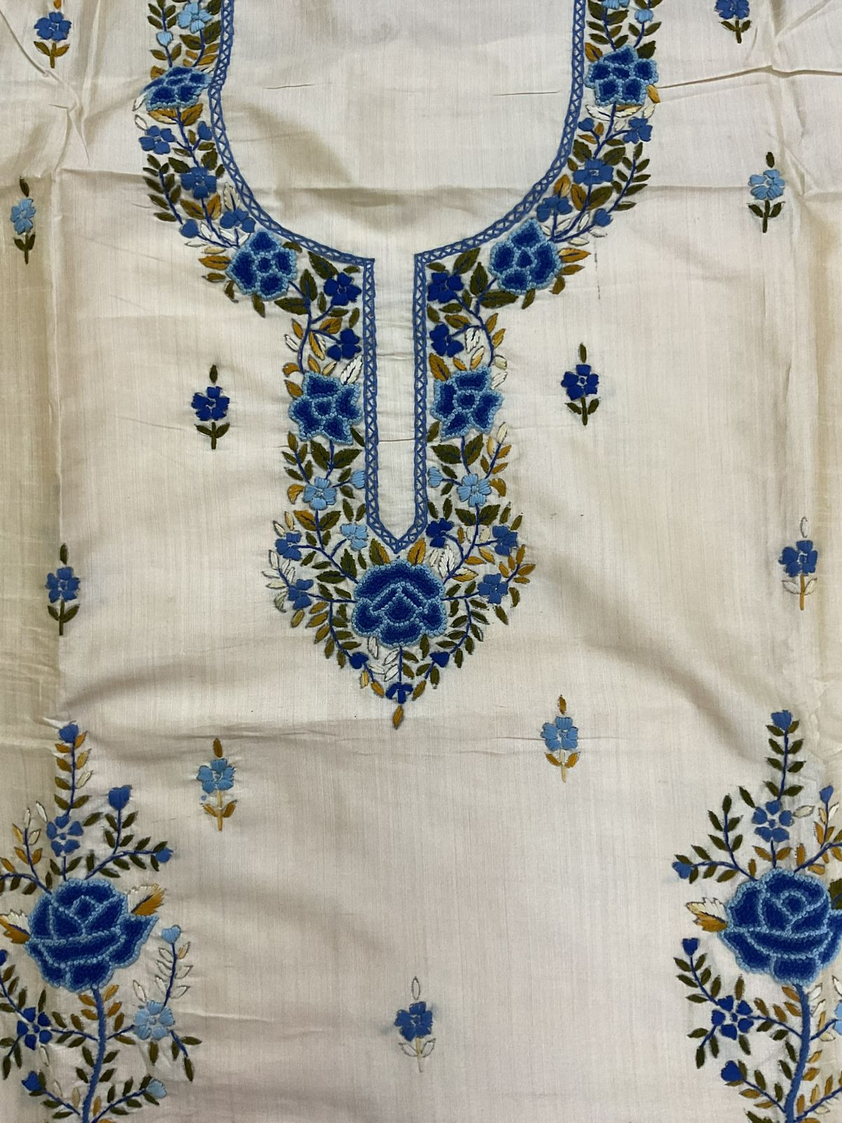 Soft Fine Tussar Embroidered Only Kurta Fabric - Beige
