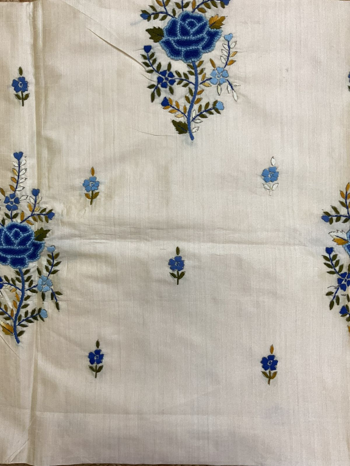 Soft Fine Tussar Embroidered Only Kurta Fabric - Beige