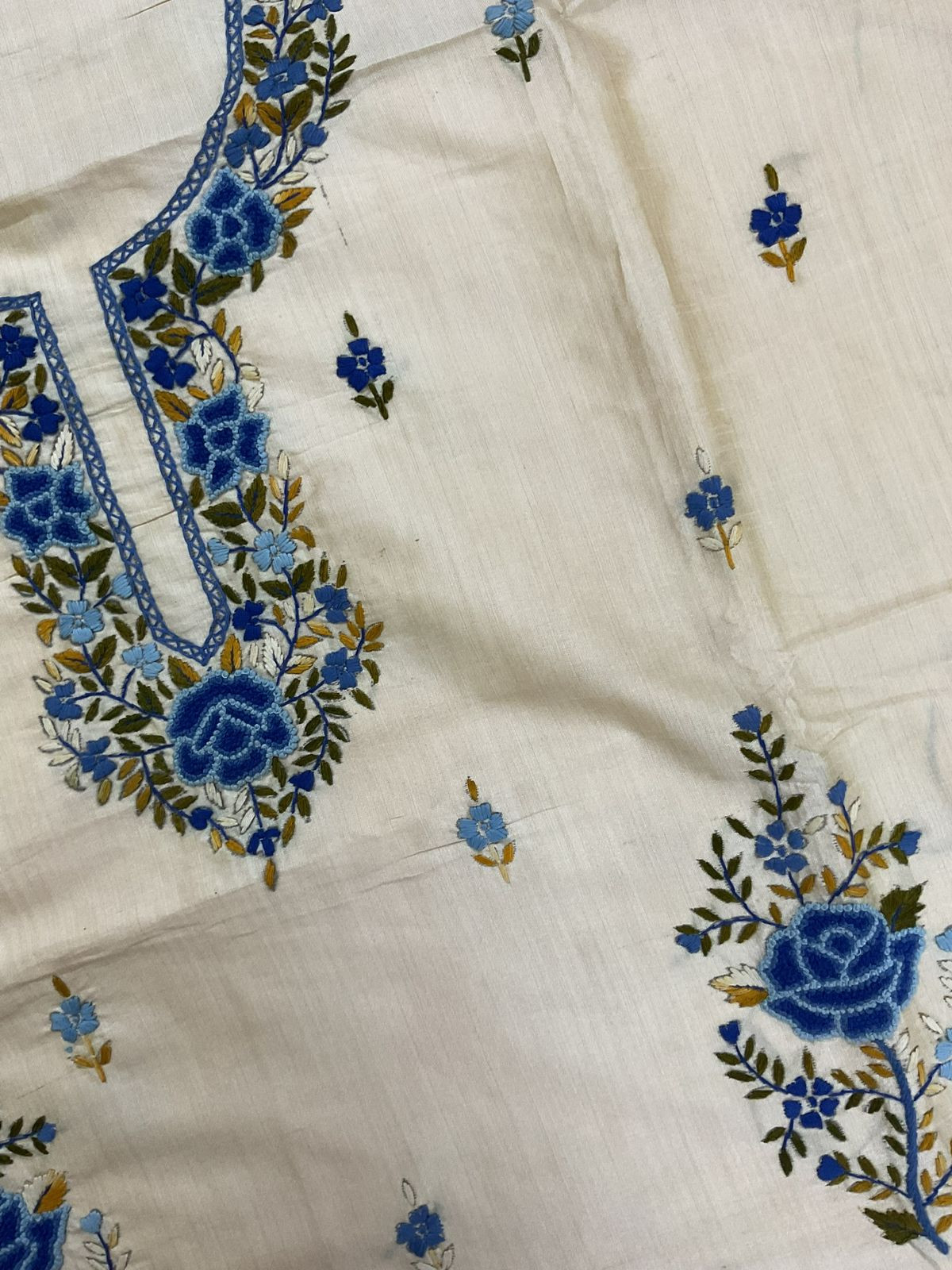 Soft Fine Tussar Embroidered Only Kurta Fabric - Beige
