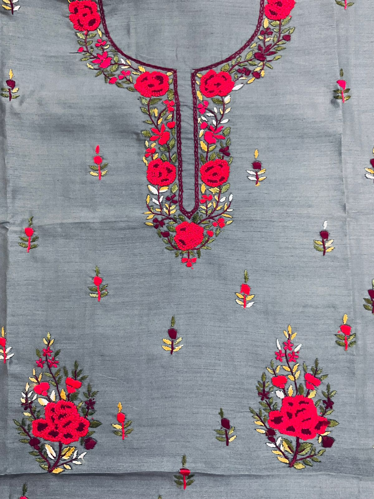 Soft Fine Tussar Embroidered Only Kurta Fabric - Grey