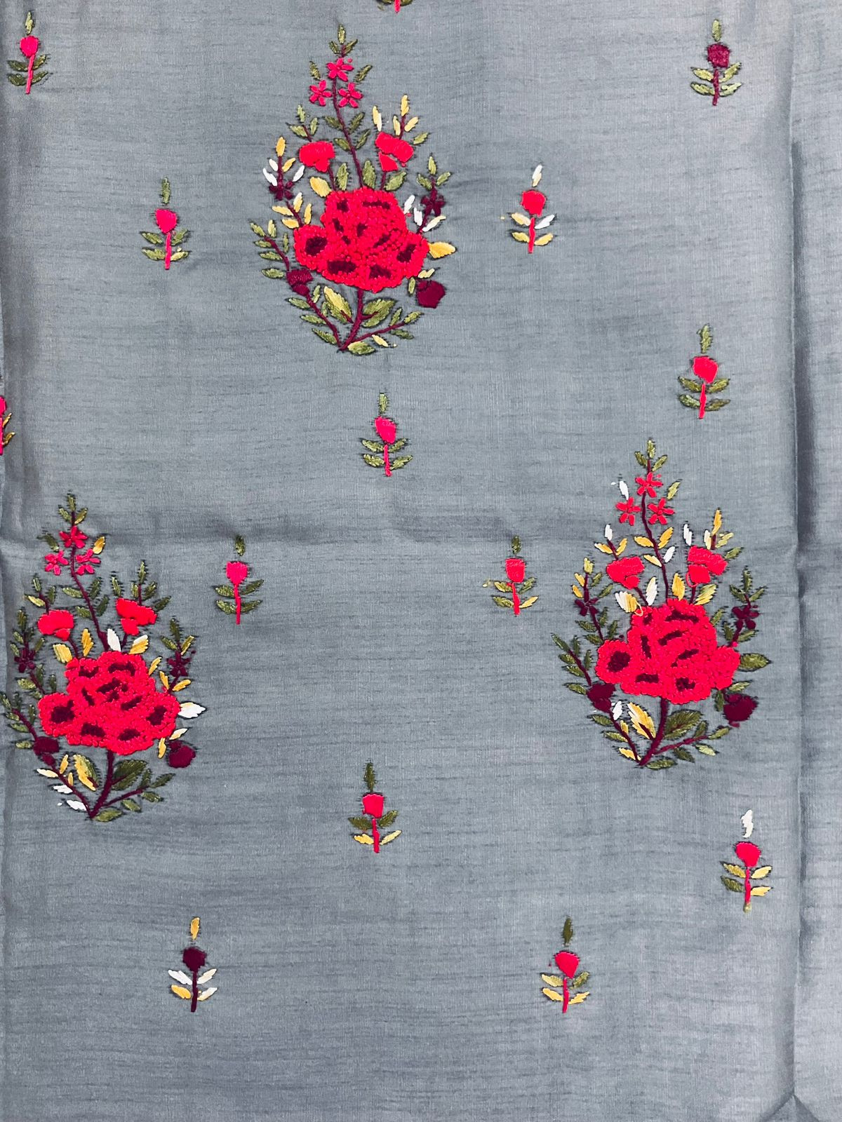 Soft Fine Tussar Embroidered Only Kurta Fabric - Grey