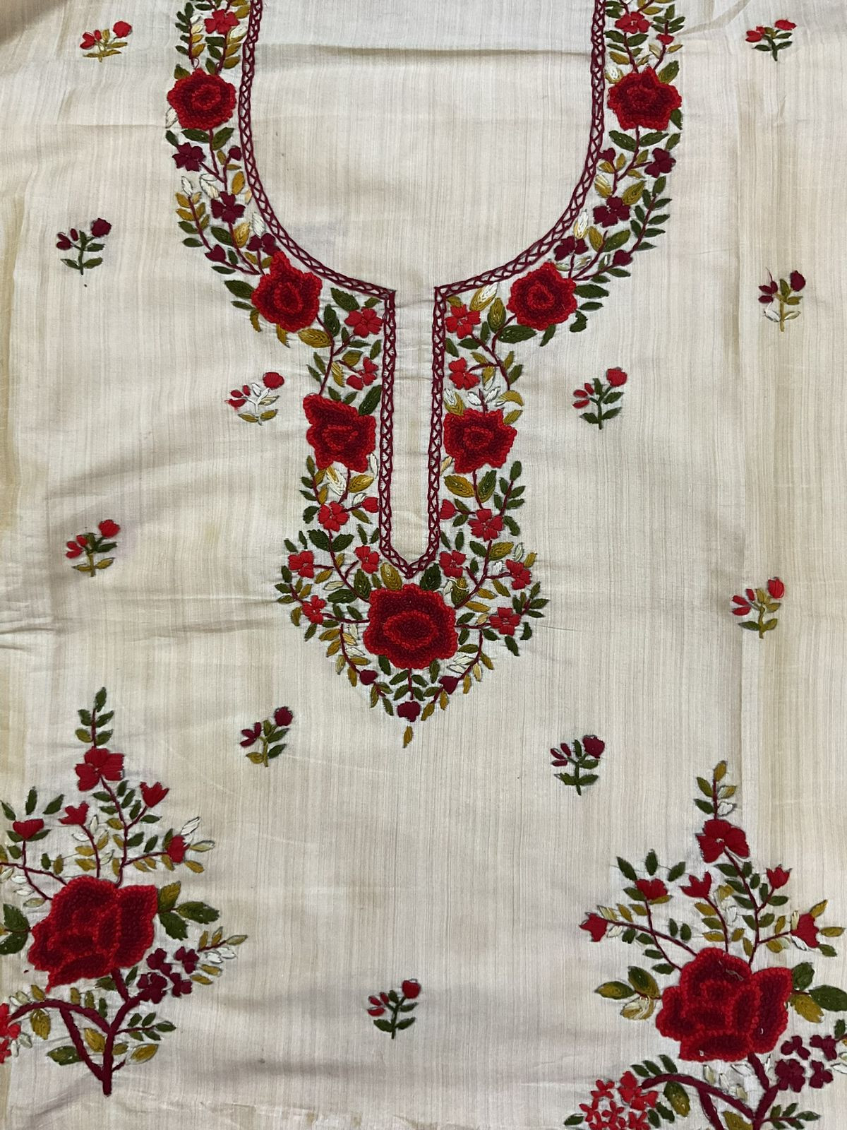 Soft Fine Tussar Embroidered Only Kurta Fabric - Beige