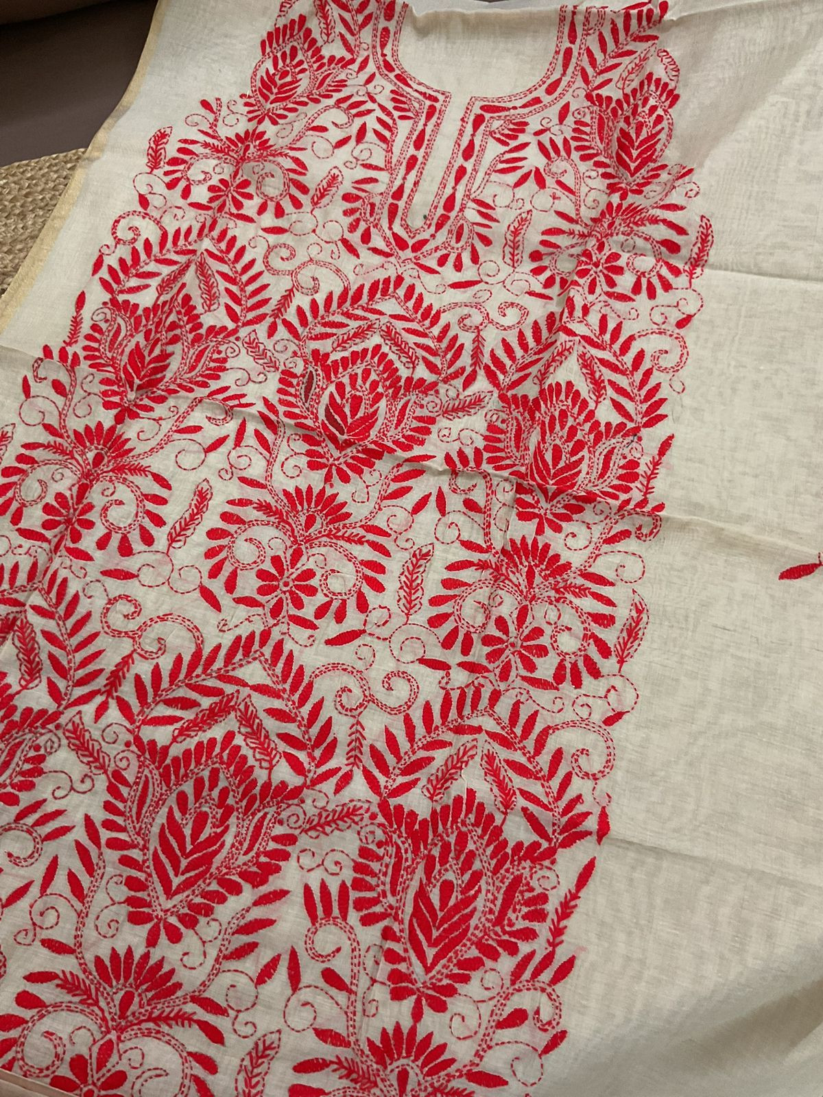 Soft Fine Tussar Embroidered Only Kurta Fabric - Beige