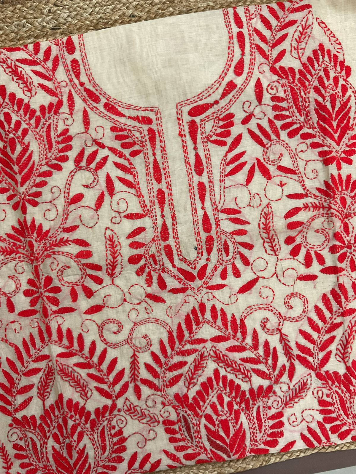 Soft Fine Tussar Embroidered Only Kurta Fabric - Beige