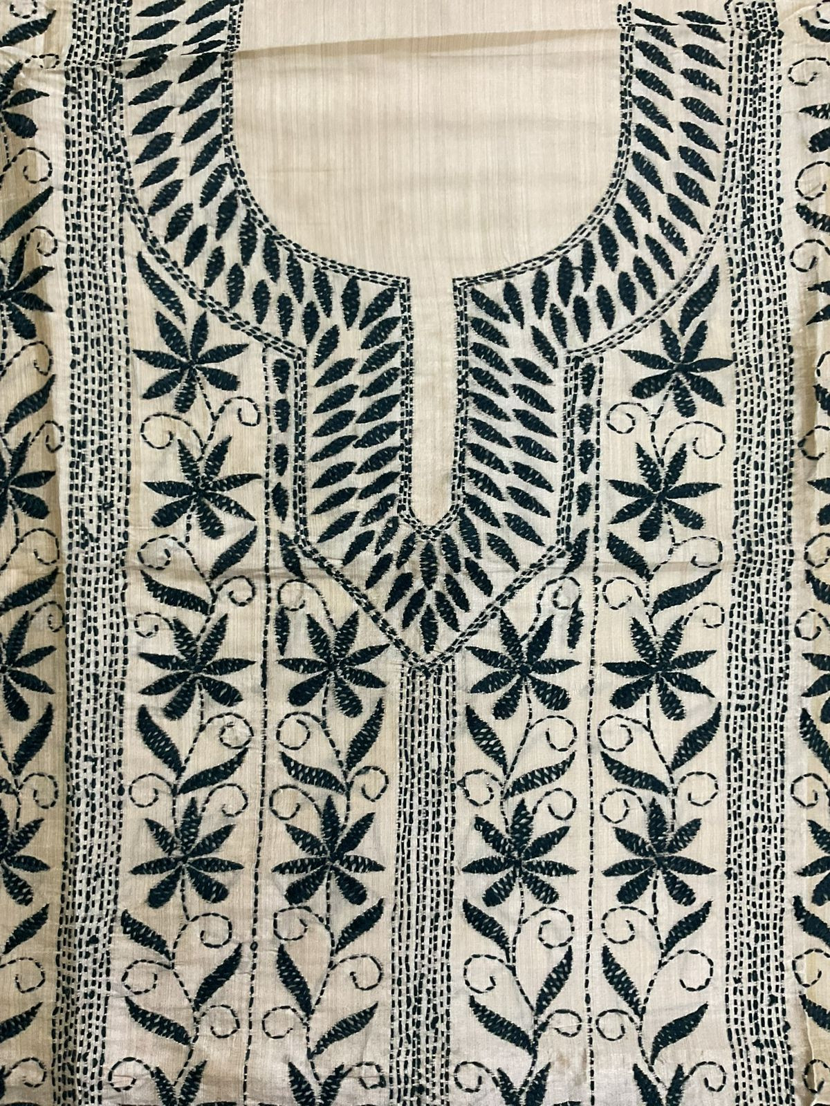 Soft Fine Tussar Embroidered Only Kurta Fabric - Beige