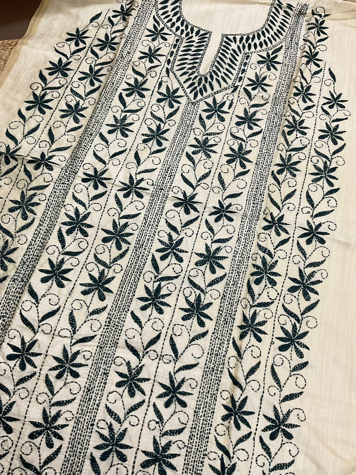 Soft Fine Tussar Embroidered Only Kurta Fabric - Beige