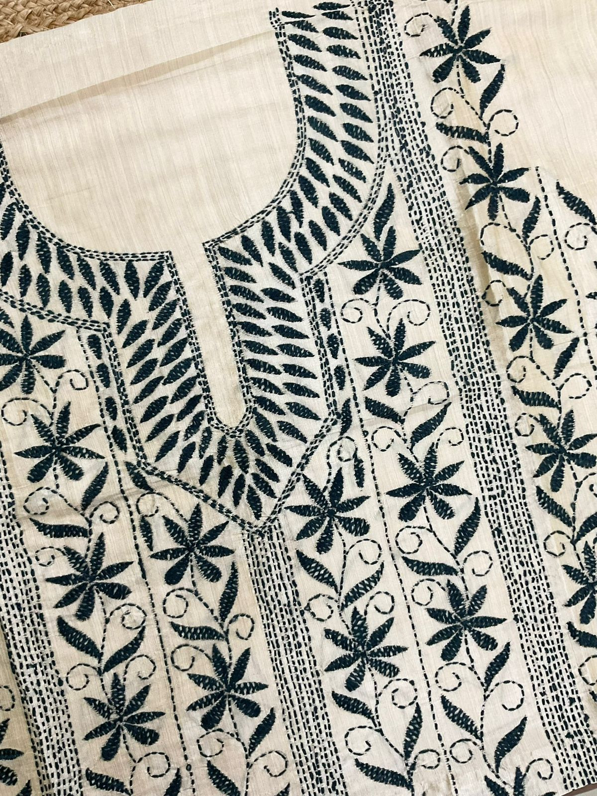 Soft Fine Tussar Embroidered Only Kurta Fabric - Beige