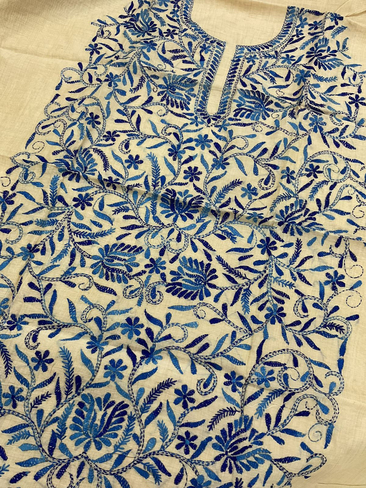 Soft Fine Tussar Embroidered Only Kurta Fabric - Beige