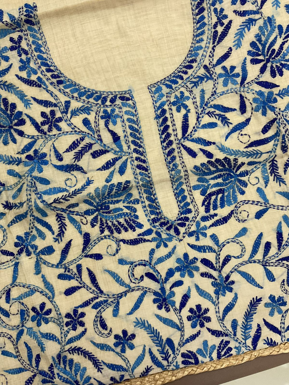 Soft Fine Tussar Embroidered Only Kurta Fabric - Beige