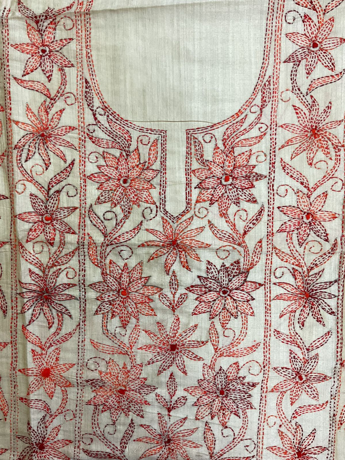 Soft Fine Tussar Embroidered Only Kurta Fabric - Beige