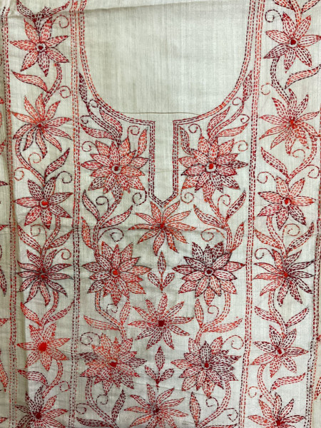 Image of Soft Fine Tussar Embroidered Only Kurta Fabric - Beige